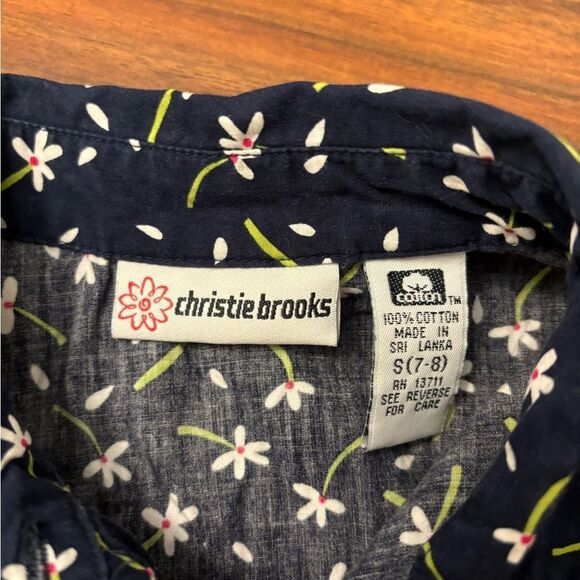 Christie Brooks vintage navy white floral button down collared sleeveless dress - Picture 6 of 6